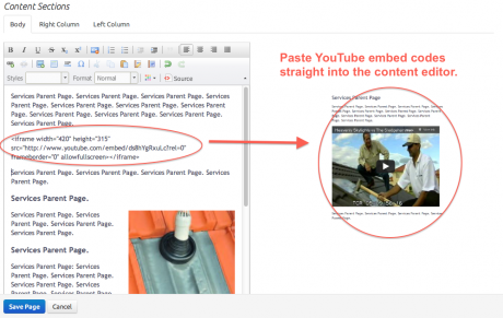 Click to open large image Paste YouTube Embed code straight in