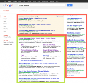 AdWords and SEO results on a search engine results page