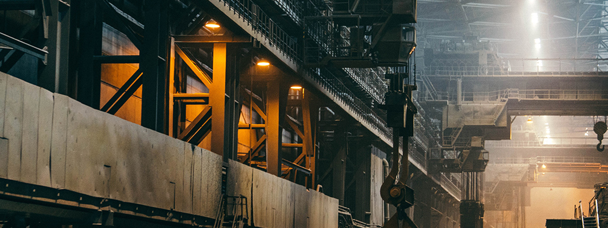 Wide view of a construction warehouse and machinery