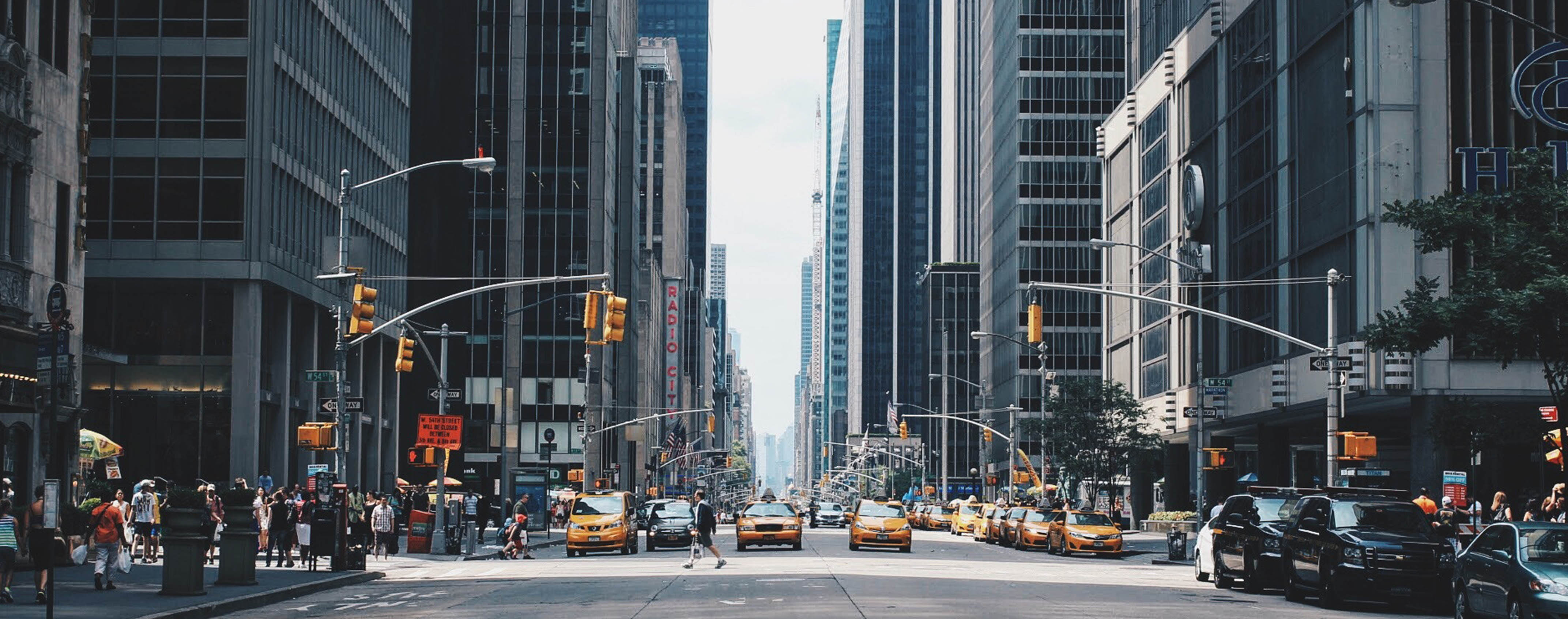 City scape crossing the road