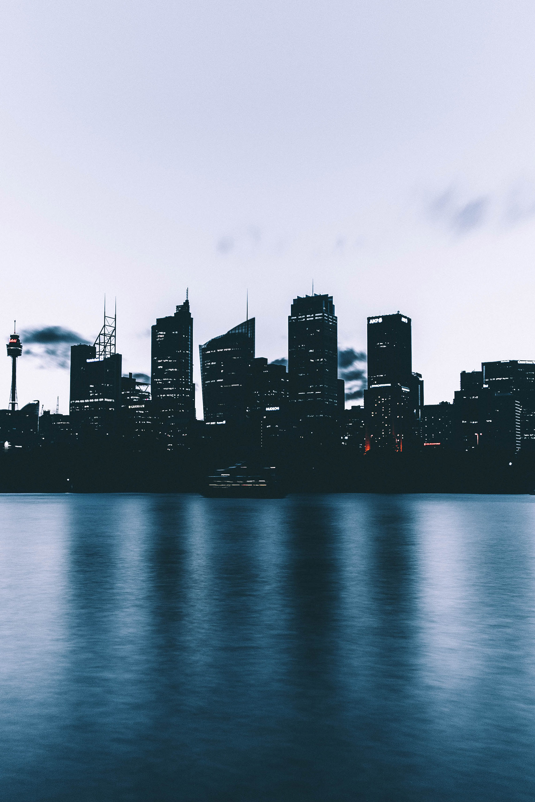 Evening skyline across the water