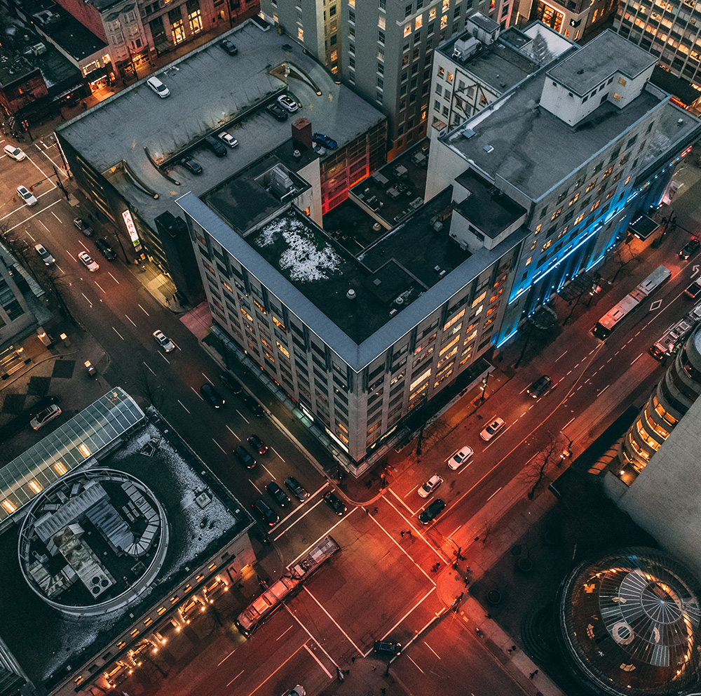 Night time city scape from above